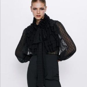 Zara Swiss Dot Ruffled Blouse